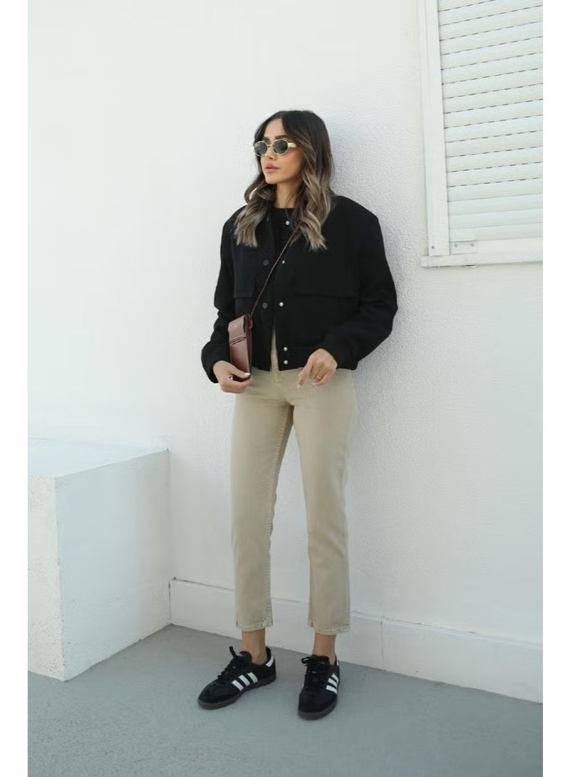 Havos Black Wide Pocket Bomber Jacket - Image 3